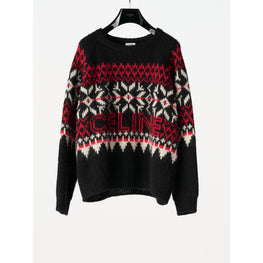 Men Celine Pull Boxy Col Rond Sweatshirt - Black/Red/Off White