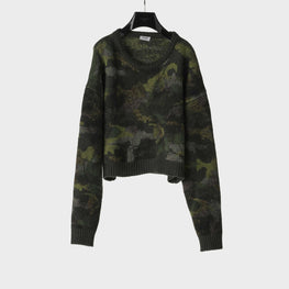 Men Pull Col Rond Boxy Cropped Sweatshirt - Camouflage