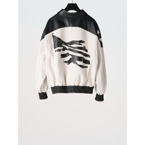 Men Teddy Maxi Patch Flag Jacket - Black & White