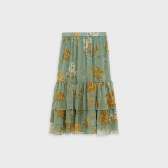 Women Mi-Longue A Volants Skirt Skirt - Celadon/Gold