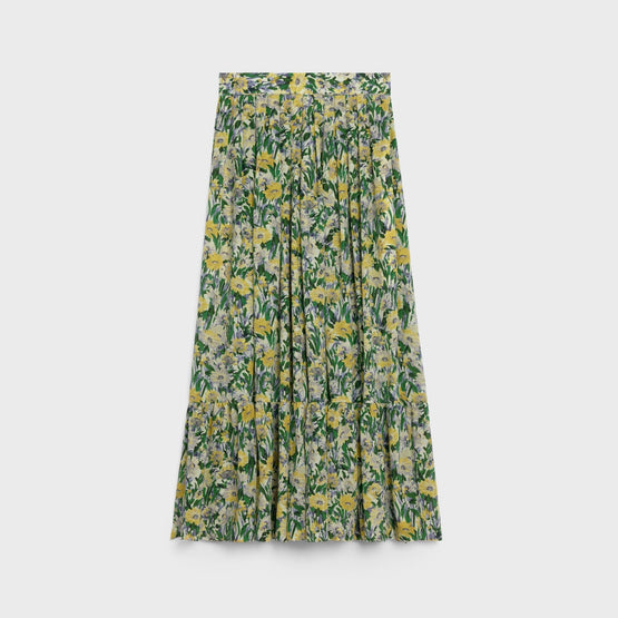 Women Midi Plissée Skirt - Craie/Soleil/Gris