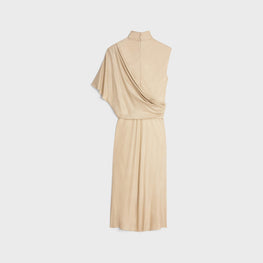 Women Manche Courte Drapée Dress - Champagne