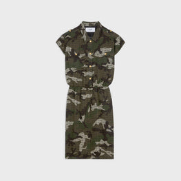 Women Chemise Poches Army Dress - Black/Camouflage